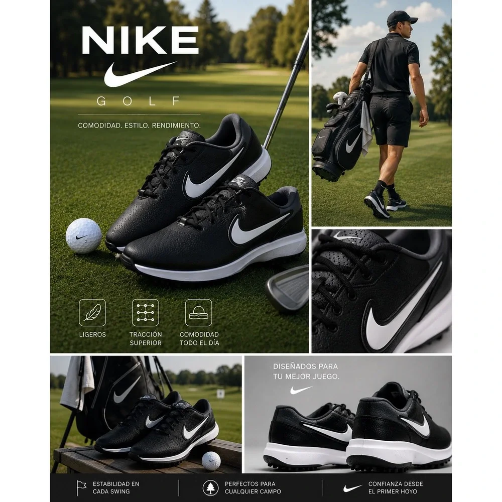 Nike Victory Pro 2 Golf Shoes Mens Black White Spiked Leather DJ4668-001